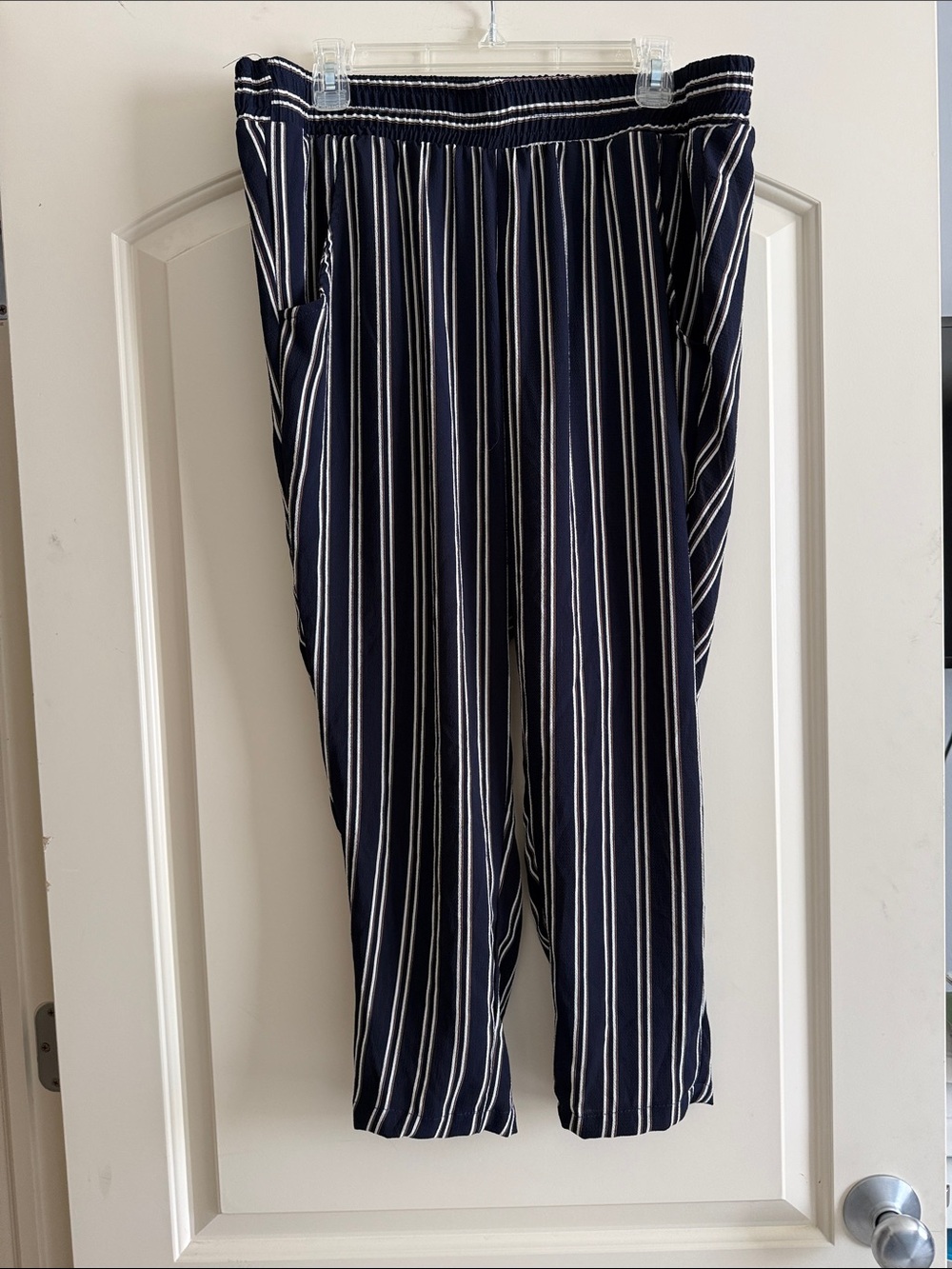 Striped Navy Blue Guazy Pull-On Pants